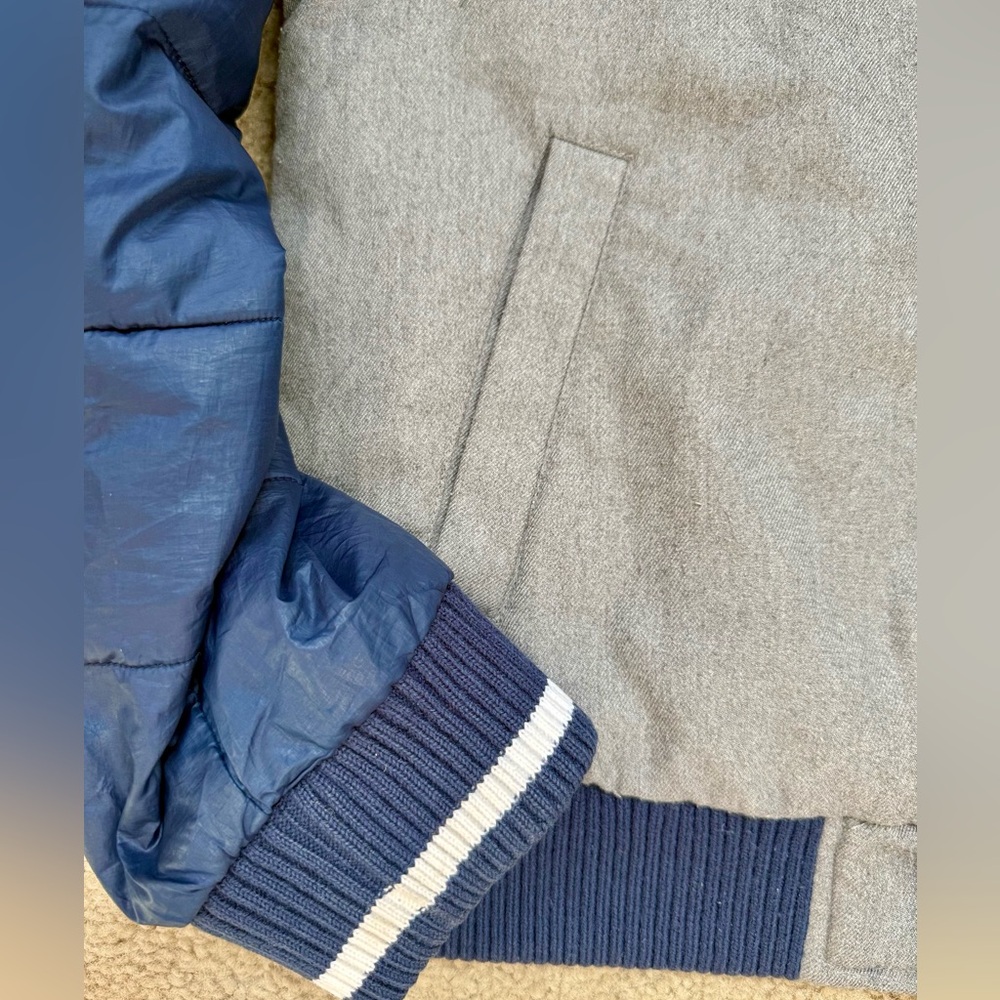 United Colors of Benetton Unisex Vintage Varsity Jacket – Gray & Navy Bomber - Picture 8 of 9